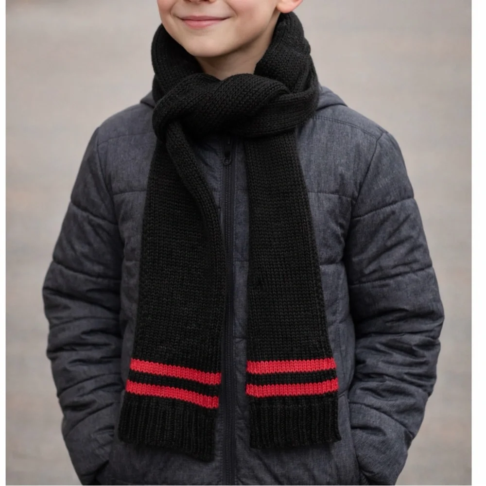 Capelli NY Kids Classic Black Knit Scarf With Red Stripes
